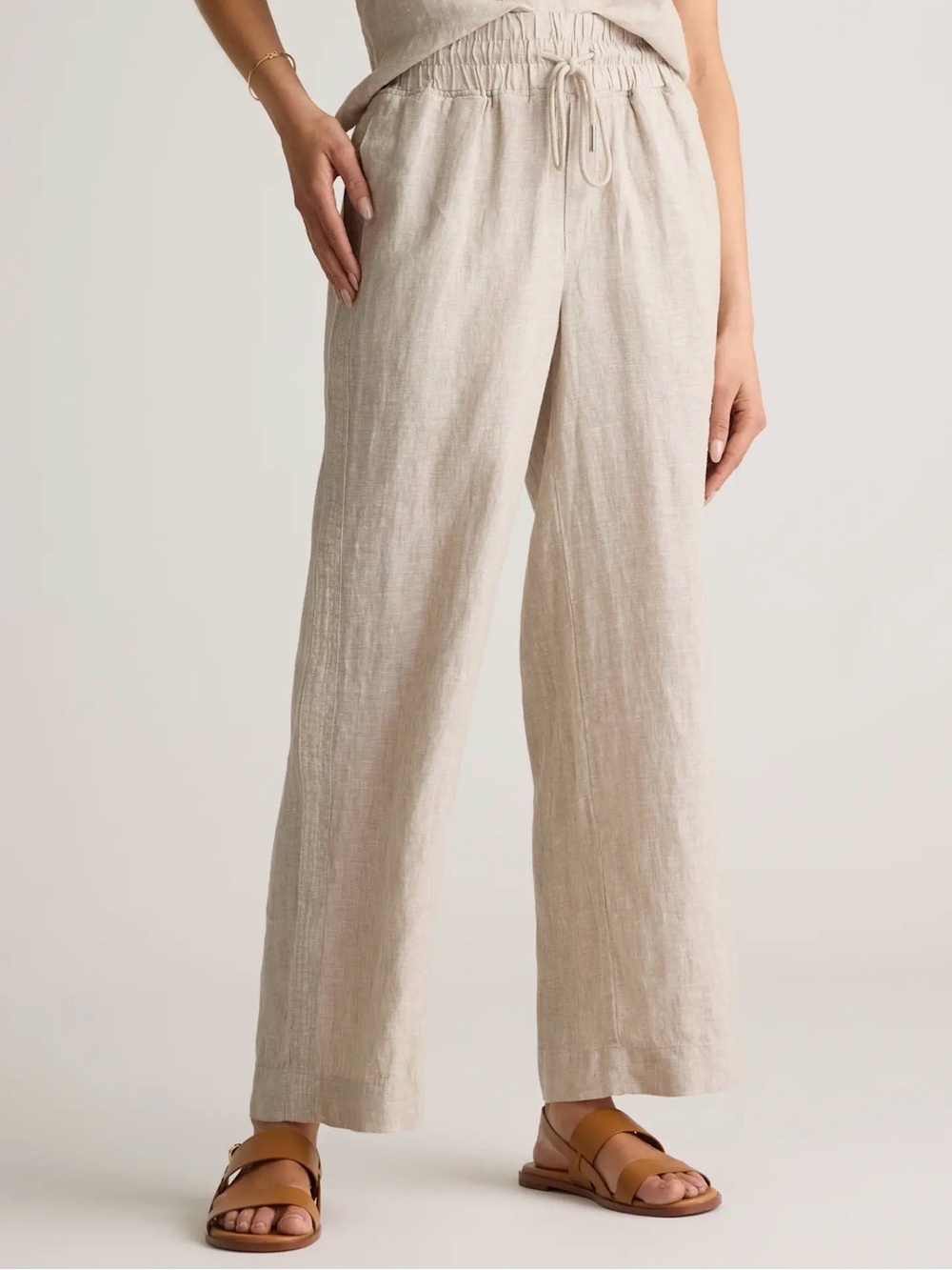 Quince Linen Wide Leg Drawstring Pants - Flax